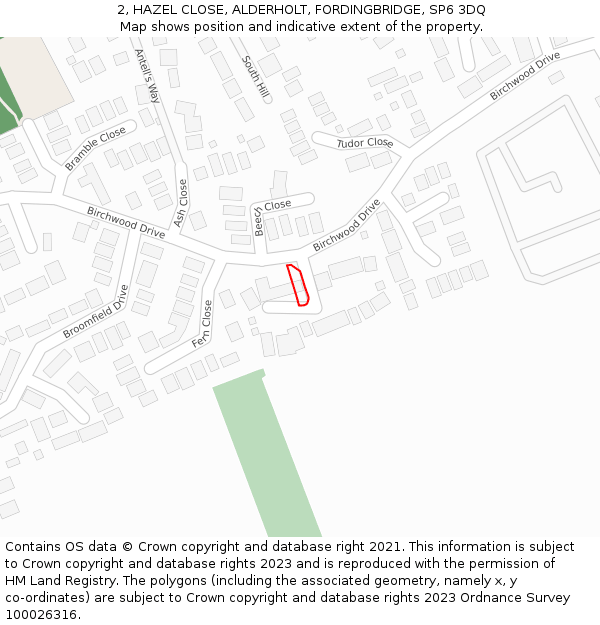 2, HAZEL CLOSE, ALDERHOLT, FORDINGBRIDGE, SP6 3DQ: Location map and indicative extent of plot