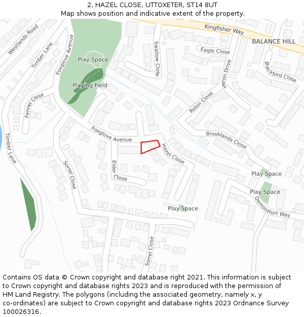 2, HAZEL CLOSE, UTTOXETER, ST14 8UT: Location map and indicative extent of plot