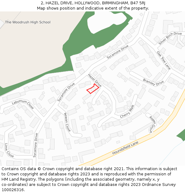 2, HAZEL DRIVE, HOLLYWOOD, BIRMINGHAM, B47 5RJ: Location map and indicative extent of plot