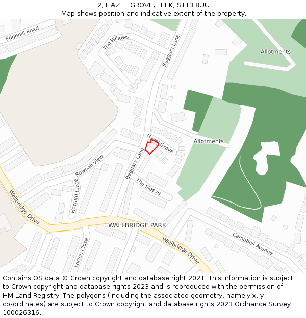 2, HAZEL GROVE, LEEK, ST13 8UU: Location map and indicative extent of plot