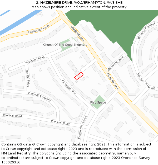 2, HAZELMERE DRIVE, WOLVERHAMPTON, WV3 8HB: Location map and indicative extent of plot