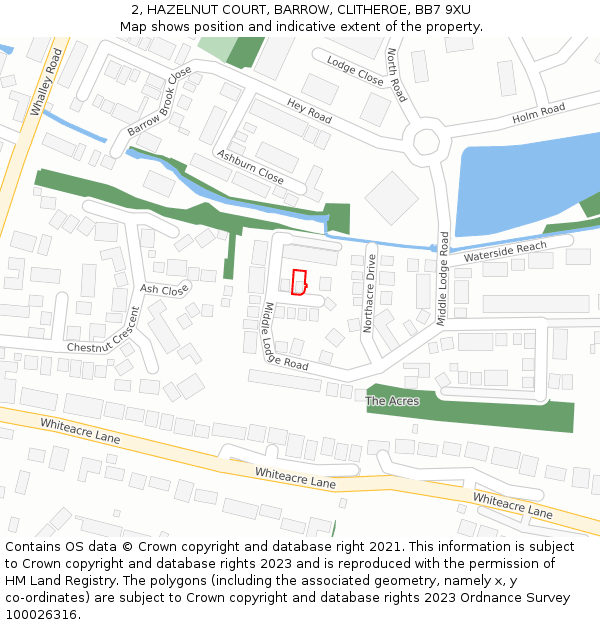 2, HAZELNUT COURT, BARROW, CLITHEROE, BB7 9XU: Location map and indicative extent of plot