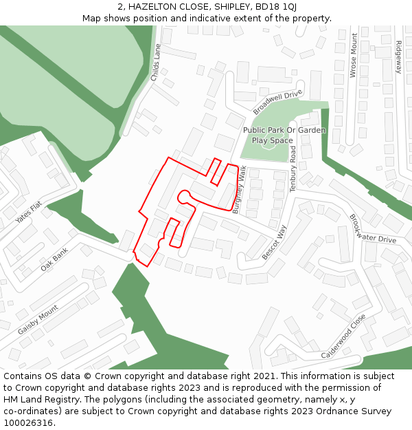 2, HAZELTON CLOSE, SHIPLEY, BD18 1QJ: Location map and indicative extent of plot
