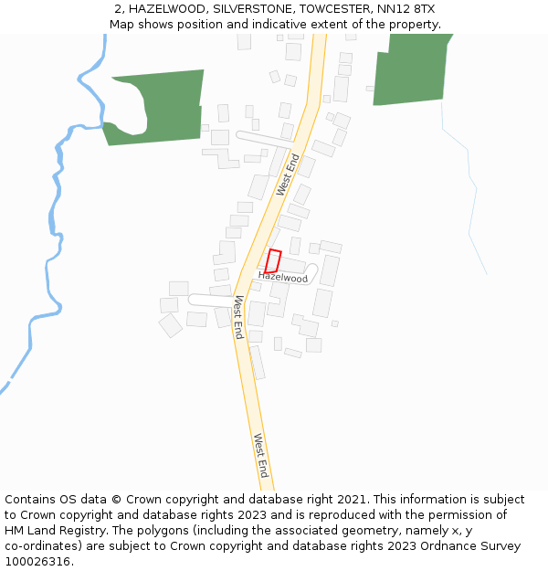 2, HAZELWOOD, SILVERSTONE, TOWCESTER, NN12 8TX: Location map and indicative extent of plot