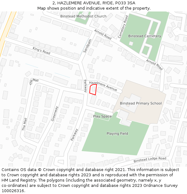 2, HAZLEMERE AVENUE, RYDE, PO33 3SA: Location map and indicative extent of plot