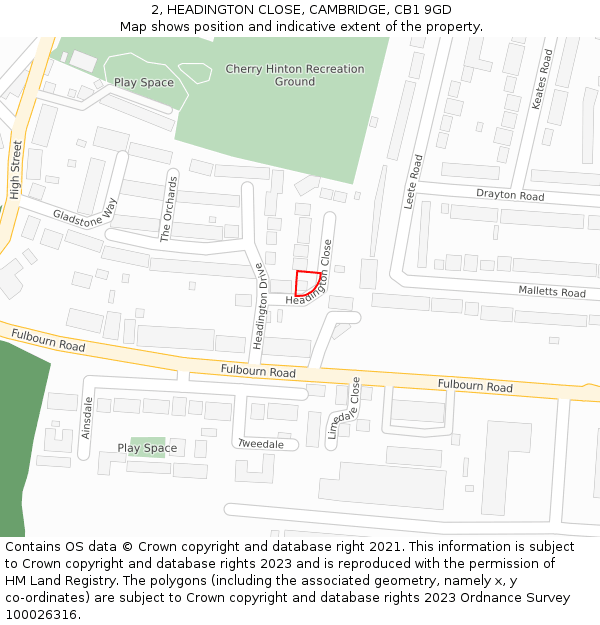 2, HEADINGTON CLOSE, CAMBRIDGE, CB1 9GD: Location map and indicative extent of plot