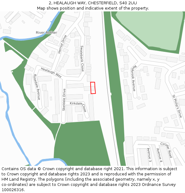 2, HEALAUGH WAY, CHESTERFIELD, S40 2UU: Location map and indicative extent of plot
