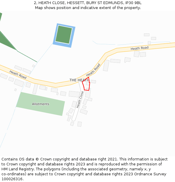 2, HEATH CLOSE, HESSETT, BURY ST EDMUNDS, IP30 9BL: Location map and indicative extent of plot
