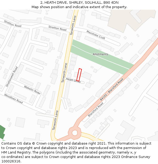 2, HEATH DRIVE, SHIRLEY, SOLIHULL, B90 4DN: Location map and indicative extent of plot
