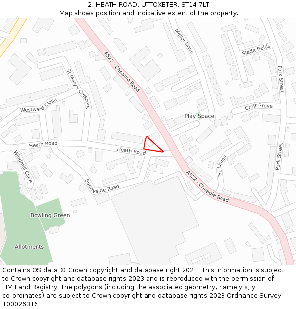 2, HEATH ROAD, UTTOXETER, ST14 7LT: Location map and indicative extent of plot