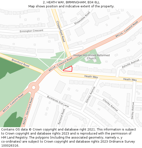 2, HEATH WAY, BIRMINGHAM, B34 6LL: Location map and indicative extent of plot