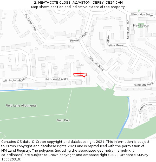 2, HEATHCOTE CLOSE, ALVASTON, DERBY, DE24 0HH: Location map and indicative extent of plot