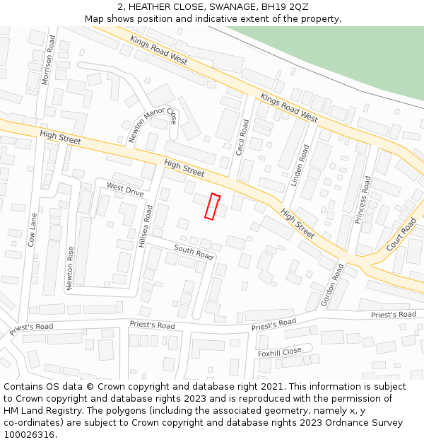 2, HEATHER CLOSE, SWANAGE, BH19 2QZ: Location map and indicative extent of plot