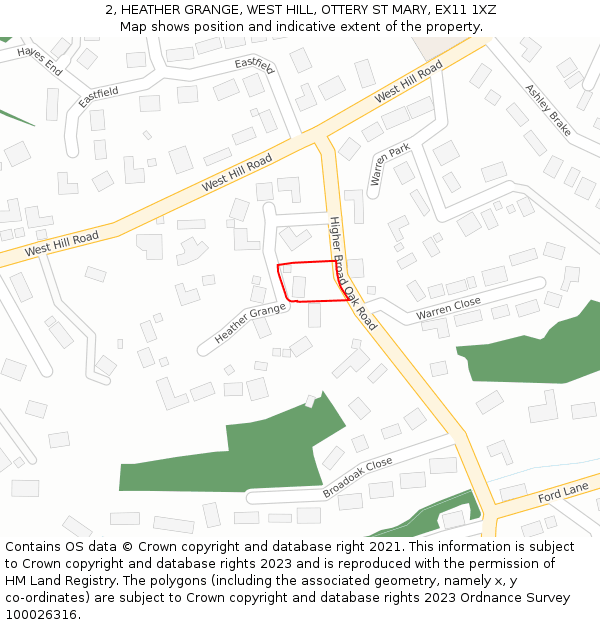 2, HEATHER GRANGE, WEST HILL, OTTERY ST MARY, EX11 1XZ: Location map and indicative extent of plot