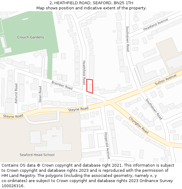2, HEATHFIELD ROAD, SEAFORD, BN25 1TH: Location map and indicative extent of plot