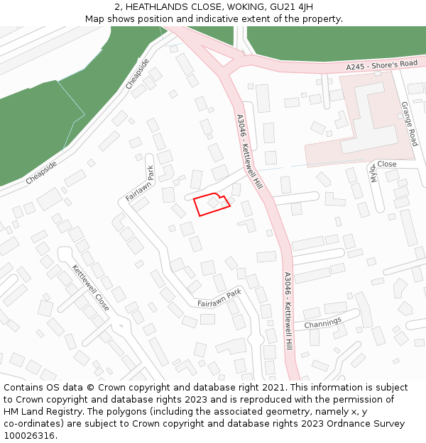 2, HEATHLANDS CLOSE, WOKING, GU21 4JH: Location map and indicative extent of plot