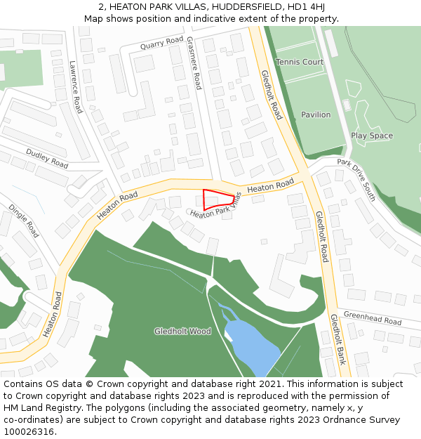 2, HEATON PARK VILLAS, HUDDERSFIELD, HD1 4HJ: Location map and indicative extent of plot