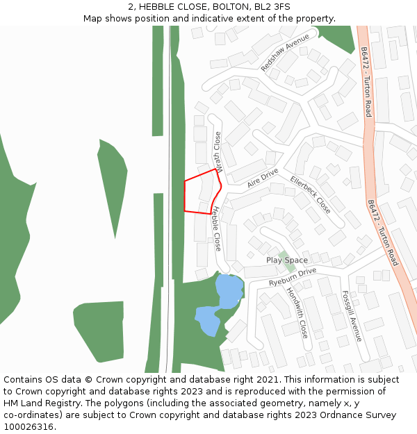 2, HEBBLE CLOSE, BOLTON, BL2 3FS: Location map and indicative extent of plot