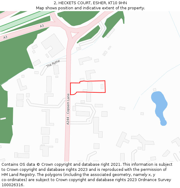 2, HECKETS COURT, ESHER, KT10 9HN: Location map and indicative extent of plot
