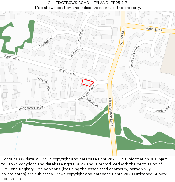 2, HEDGEROWS ROAD, LEYLAND, PR25 3JZ: Location map and indicative extent of plot