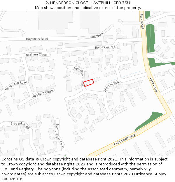 2, HENDERSON CLOSE, HAVERHILL, CB9 7SU: Location map and indicative extent of plot