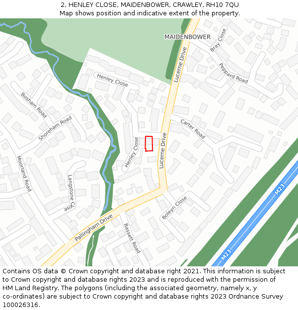 2, HENLEY CLOSE, MAIDENBOWER, CRAWLEY, RH10 7QU: Location map and indicative extent of plot