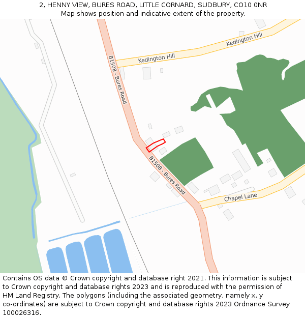 2, HENNY VIEW, BURES ROAD, LITTLE CORNARD, SUDBURY, CO10 0NR: Location map and indicative extent of plot