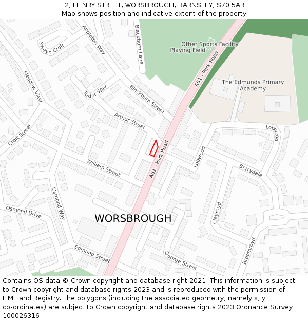 2, HENRY STREET, WORSBROUGH, BARNSLEY, S70 5AR: Location map and indicative extent of plot