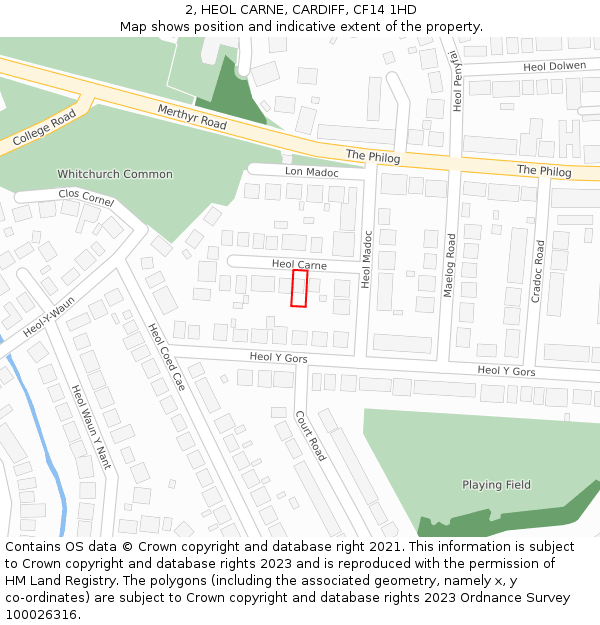 2, HEOL CARNE, CARDIFF, CF14 1HD: Location map and indicative extent of plot
