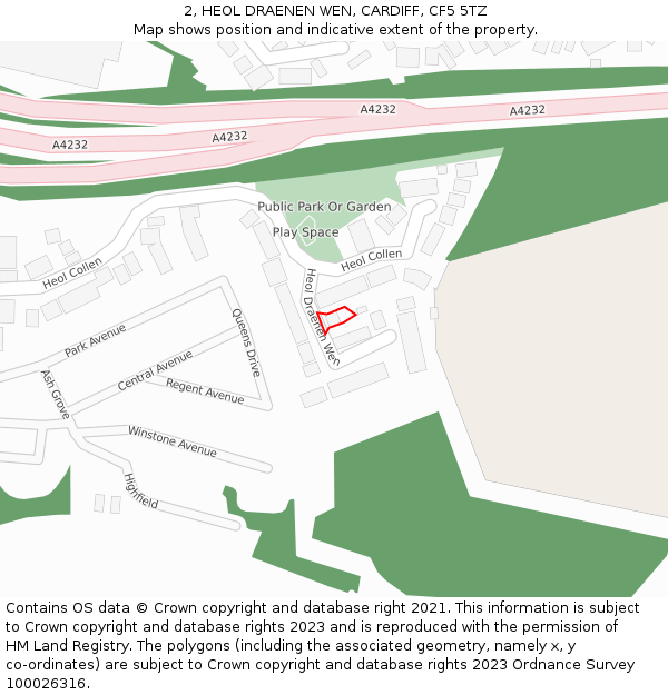 2, HEOL DRAENEN WEN, CARDIFF, CF5 5TZ: Location map and indicative extent of plot