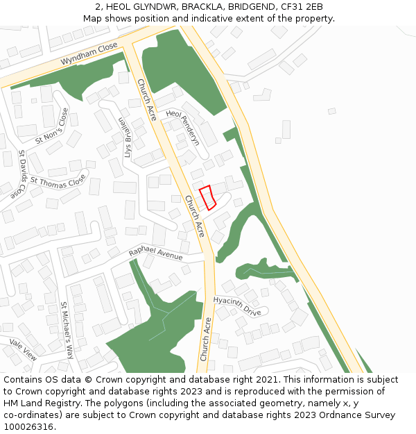 2, HEOL GLYNDWR, BRACKLA, BRIDGEND, CF31 2EB: Location map and indicative extent of plot