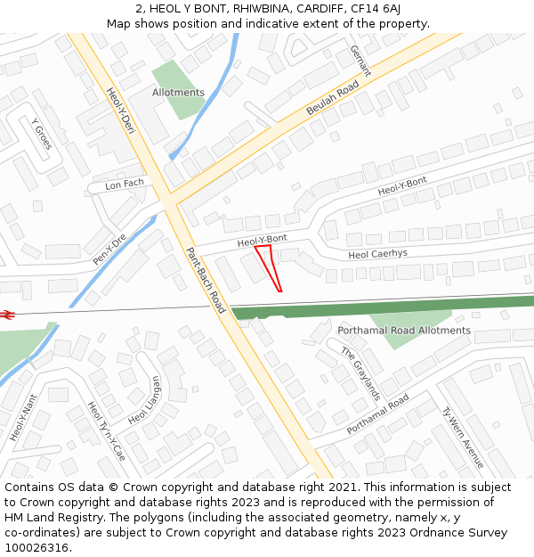 2, HEOL Y BONT, RHIWBINA, CARDIFF, CF14 6AJ: Location map and indicative extent of plot