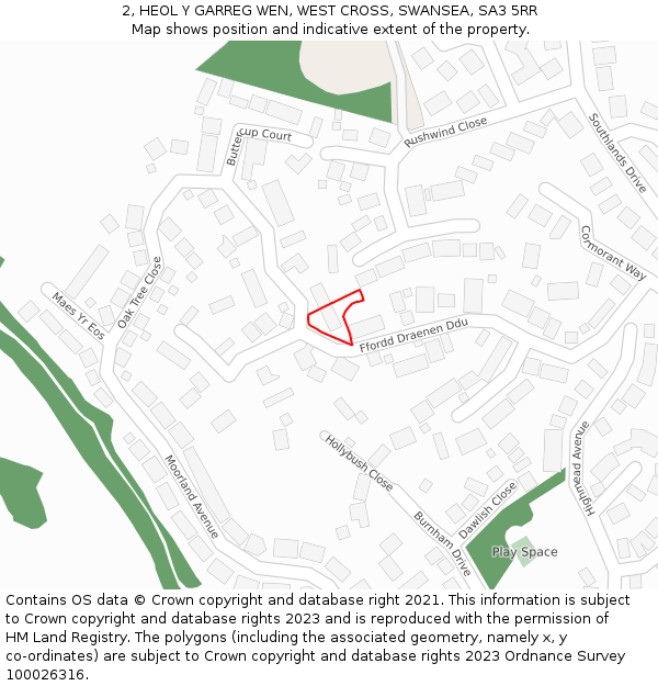 2, HEOL Y GARREG WEN, WEST CROSS, SWANSEA, SA3 5RR: Location map and indicative extent of plot