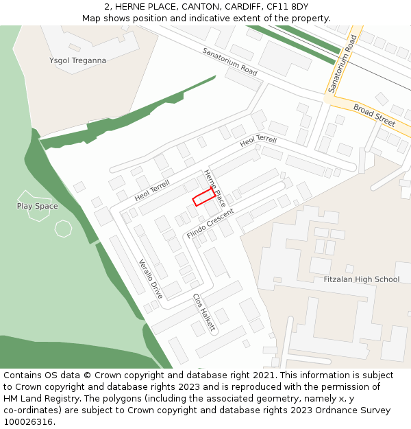 2, HERNE PLACE, CANTON, CARDIFF, CF11 8DY: Location map and indicative extent of plot