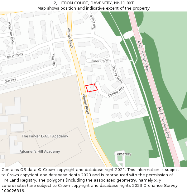 2, HERON COURT, DAVENTRY, NN11 0XT: Location map and indicative extent of plot