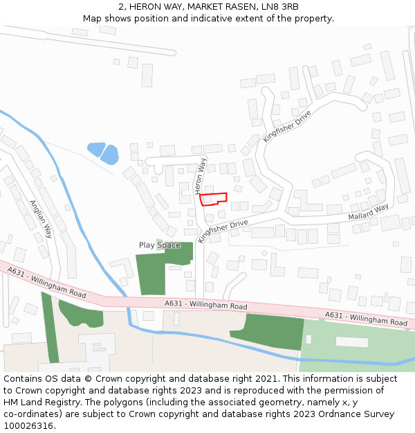 2, HERON WAY, MARKET RASEN, LN8 3RB: Location map and indicative extent of plot