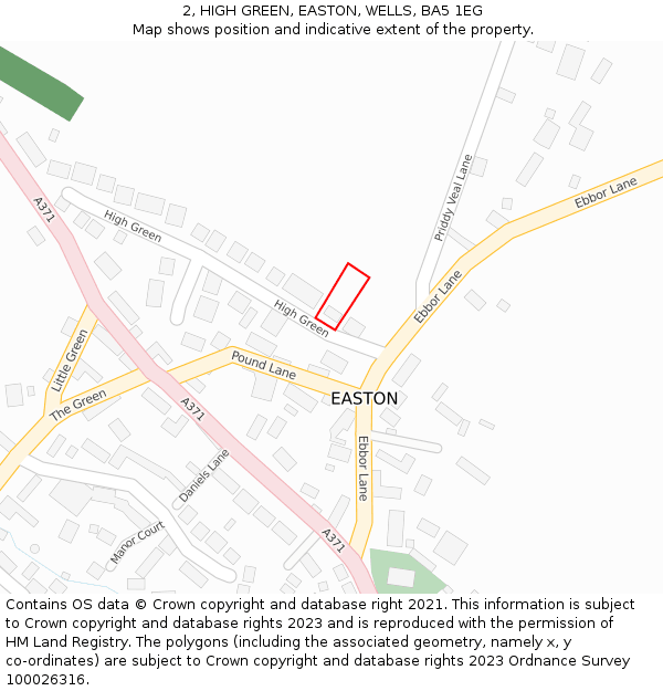 2, HIGH GREEN, EASTON, WELLS, BA5 1EG: Location map and indicative extent of plot