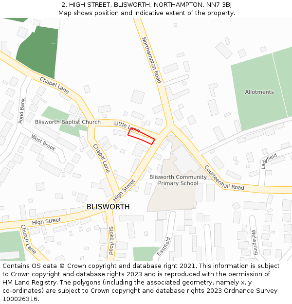 2, HIGH STREET, BLISWORTH, NORTHAMPTON, NN7 3BJ: Location map and indicative extent of plot
