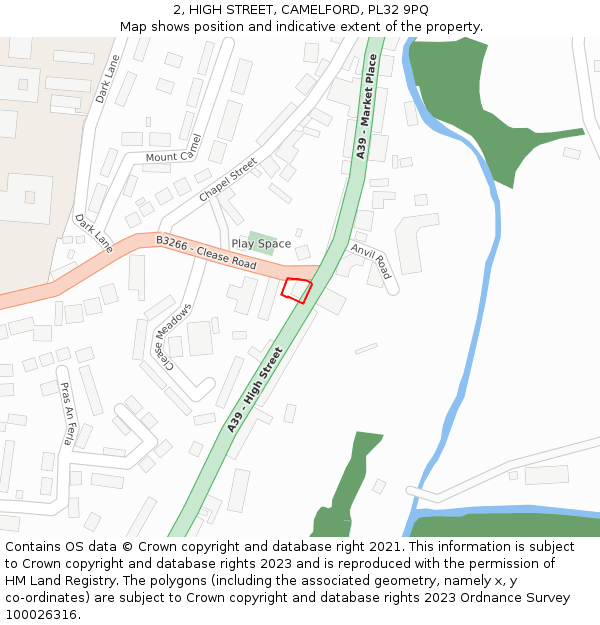 2, HIGH STREET, CAMELFORD, PL32 9PQ: Location map and indicative extent of plot