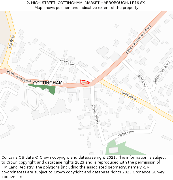 2, HIGH STREET, COTTINGHAM, MARKET HARBOROUGH, LE16 8XL: Location map and indicative extent of plot