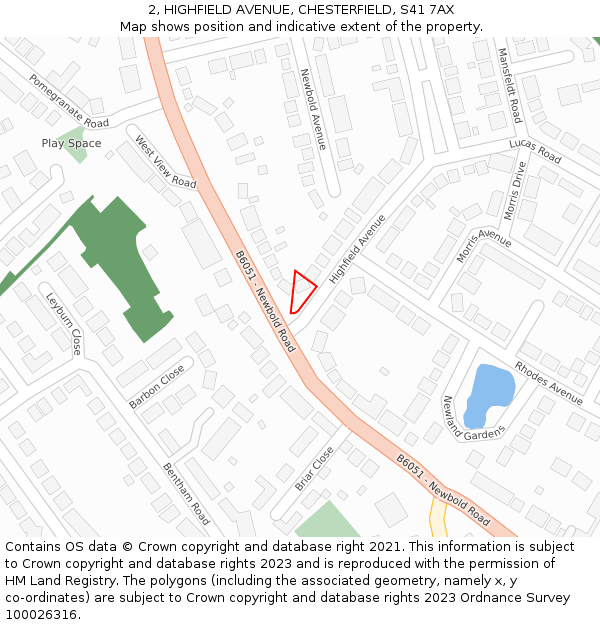 2, HIGHFIELD AVENUE, CHESTERFIELD, S41 7AX: Location map and indicative extent of plot