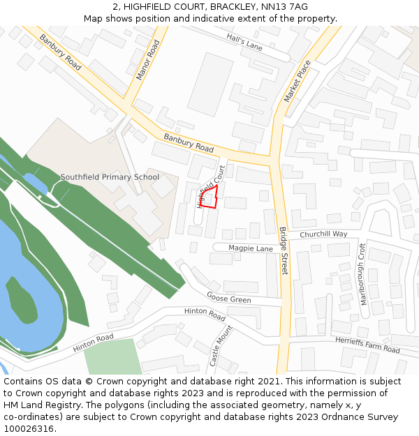 2, HIGHFIELD COURT, BRACKLEY, NN13 7AG: Location map and indicative extent of plot