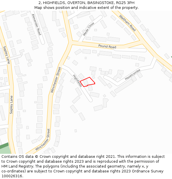 2, HIGHFIELDS, OVERTON, BASINGSTOKE, RG25 3PH: Location map and indicative extent of plot