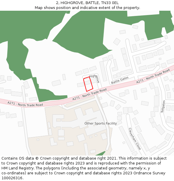 2, HIGHGROVE, BATTLE, TN33 0EL: Location map and indicative extent of plot