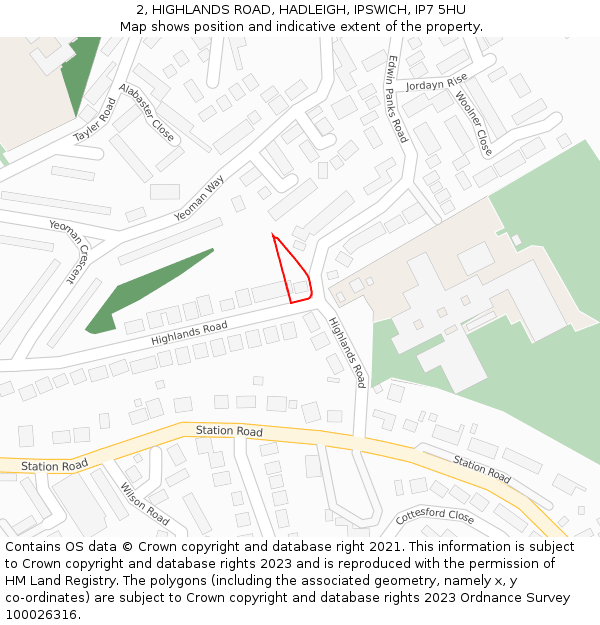 2, HIGHLANDS ROAD, HADLEIGH, IPSWICH, IP7 5HU: Location map and indicative extent of plot