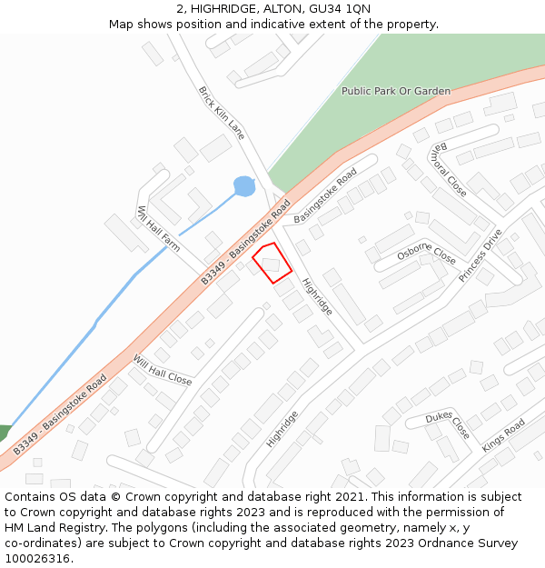 2, HIGHRIDGE, ALTON, GU34 1QN: Location map and indicative extent of plot