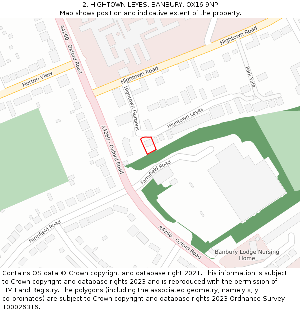 2, HIGHTOWN LEYES, BANBURY, OX16 9NP: Location map and indicative extent of plot