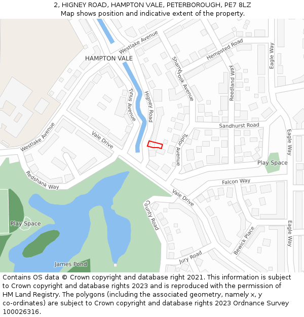 2, HIGNEY ROAD, HAMPTON VALE, PETERBOROUGH, PE7 8LZ: Location map and indicative extent of plot