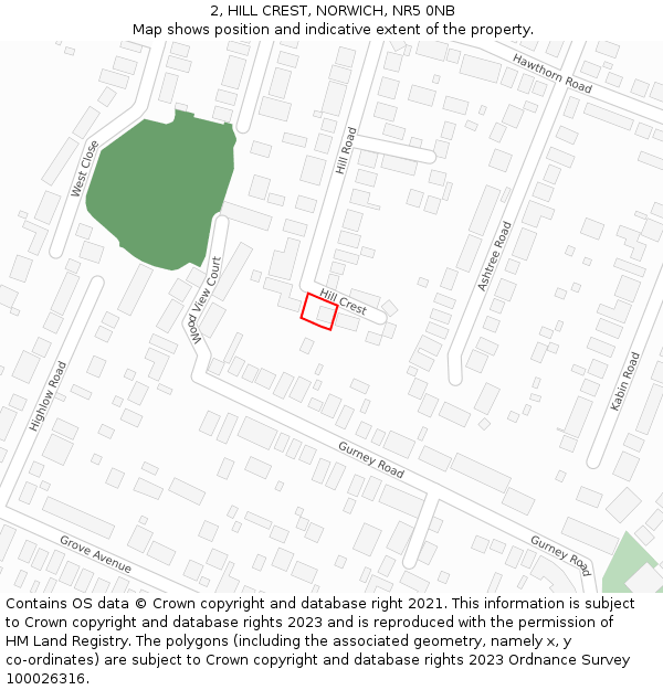 2, HILL CREST, NORWICH, NR5 0NB: Location map and indicative extent of plot
