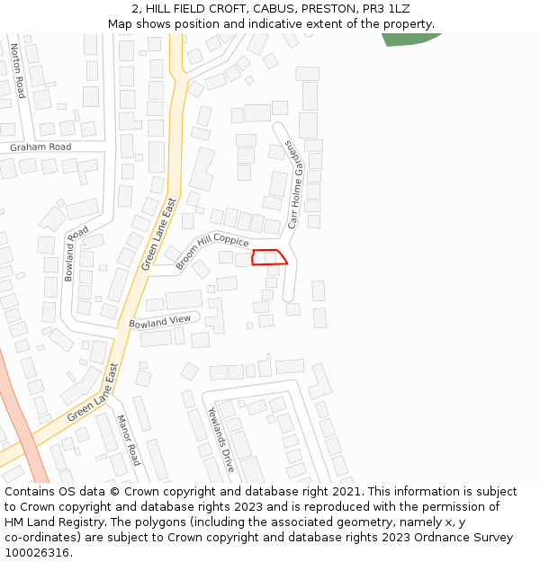 2, HILL FIELD CROFT, CABUS, PRESTON, PR3 1LZ: Location map and indicative extent of plot